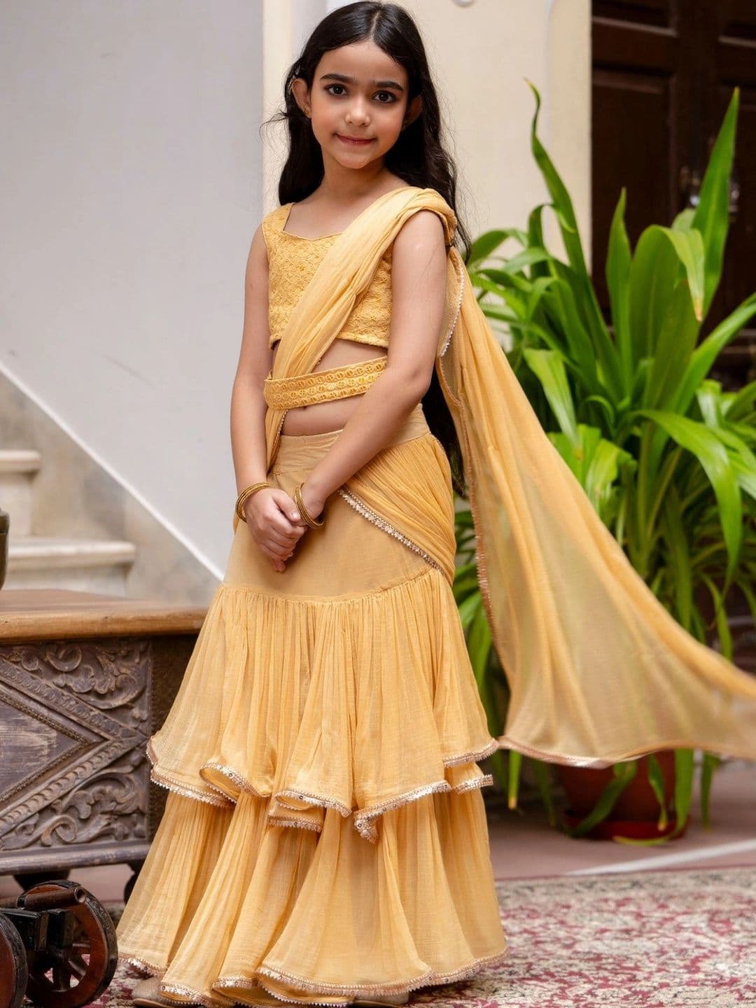 YK Girls Embroidered Sequinned Ready to Wear Lehenga & thumbnail 4