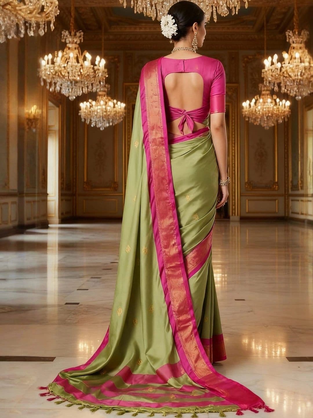 Sangria Women Zari Pure Cotton Kanjeevaram Saree thumbnail 3