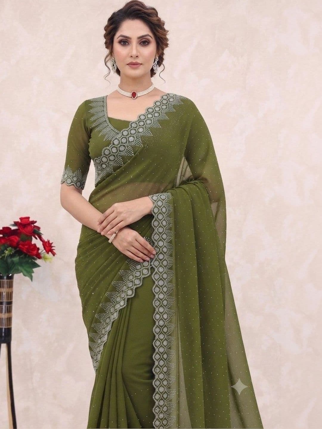 SmileyFashion Pure Georgette Saree thumbnail 3