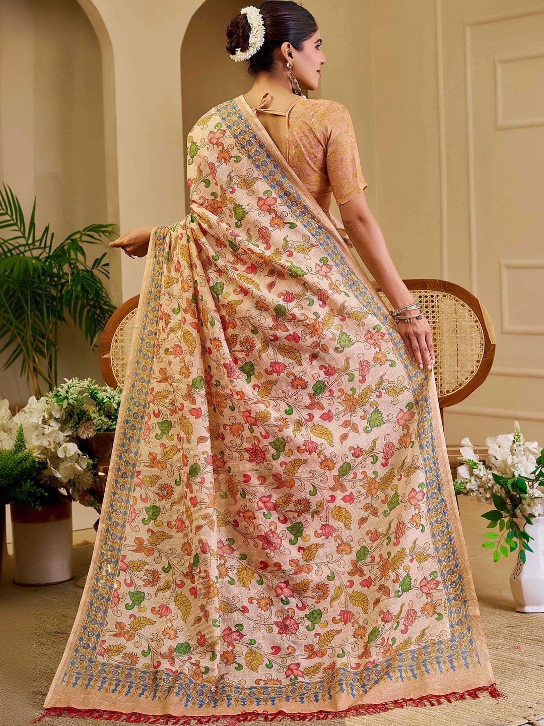 HERE&NOW Kalamkari Printed Silk Cotton Handloom Saree thumbnail 5