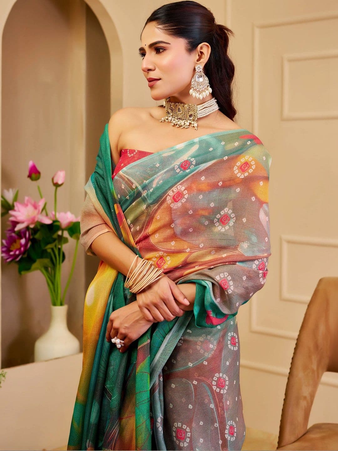 Maroosh Floral Silk Cotton Fusion Saree thumbnail 6