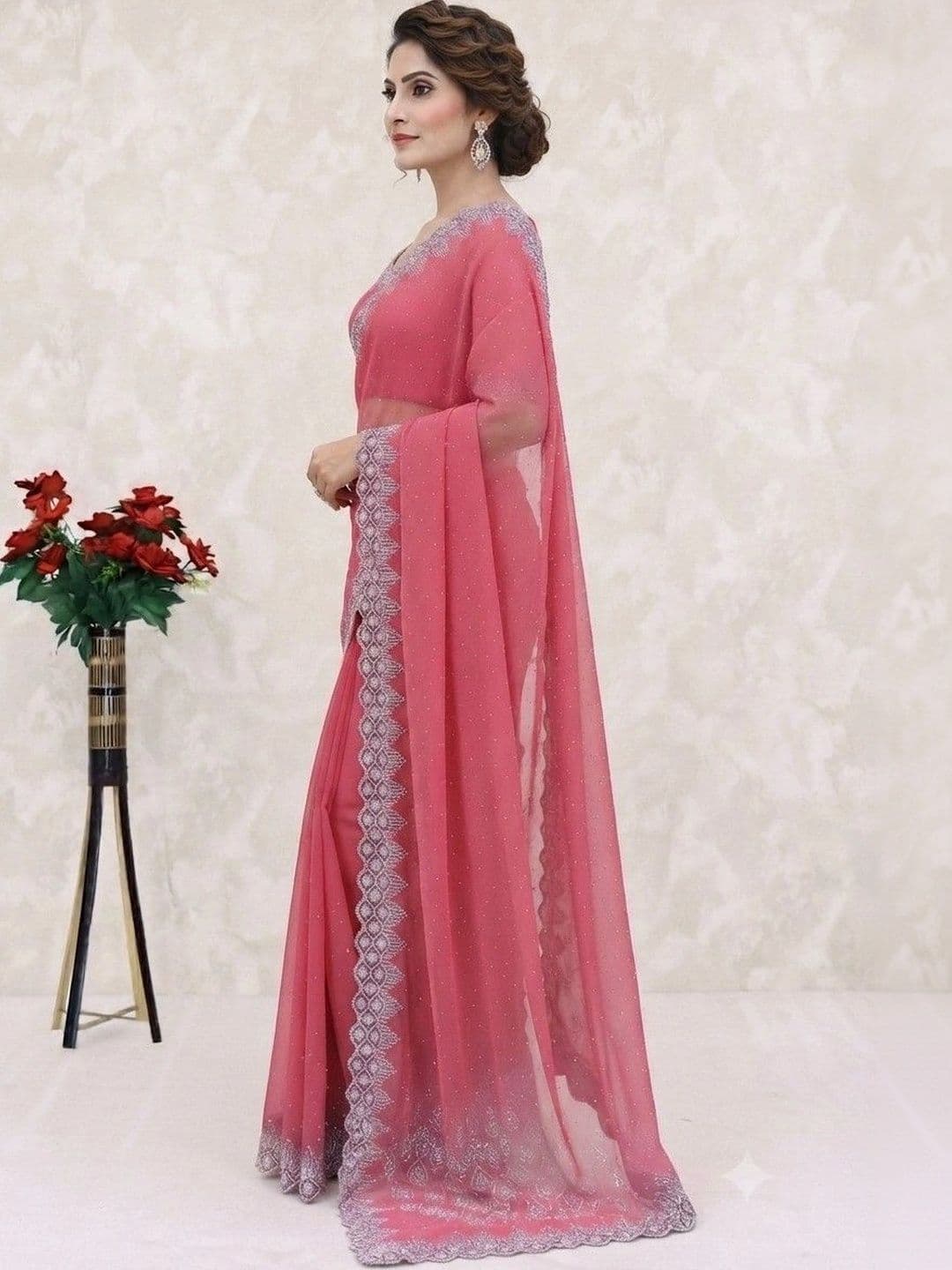 SmileyFashion Pure Georgette Saree thumbnail 5