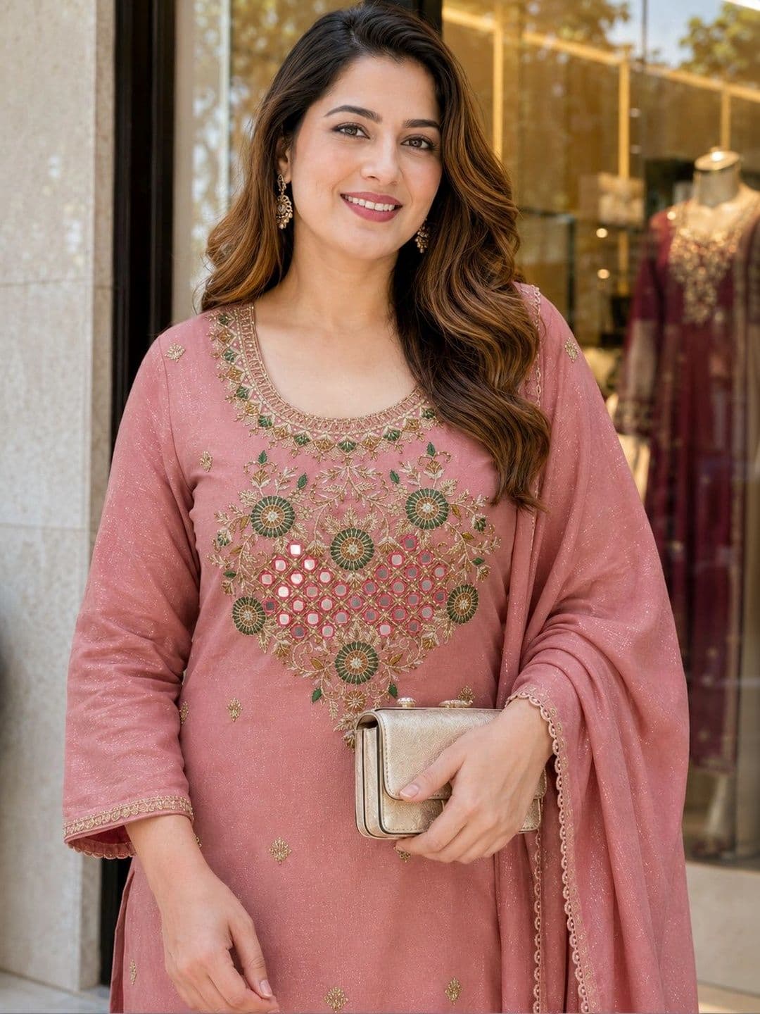 Berrylicious Women Ethnic Motifs Embroidered Regular Mirror Work Kurta with Trousers & With Dupatta thumbnail 4