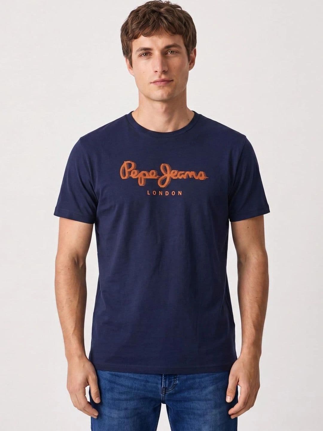 Pepe Jeans Men Brand Logo Printed Pure Cotton Slim Fit T-shirt - view 1