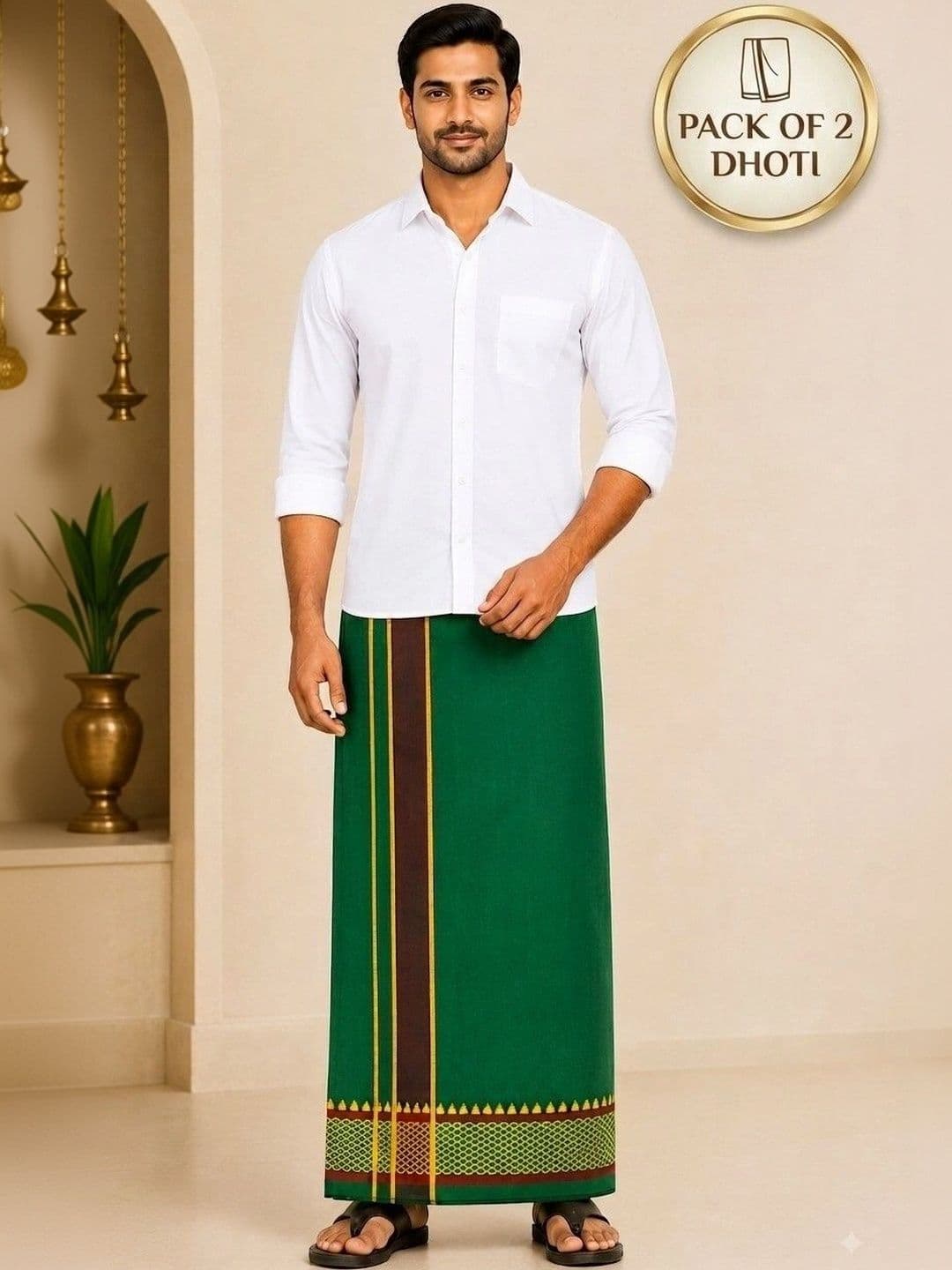 Tharunsha Elite Men Striped Cotton Dhoti Dhotis - view 1