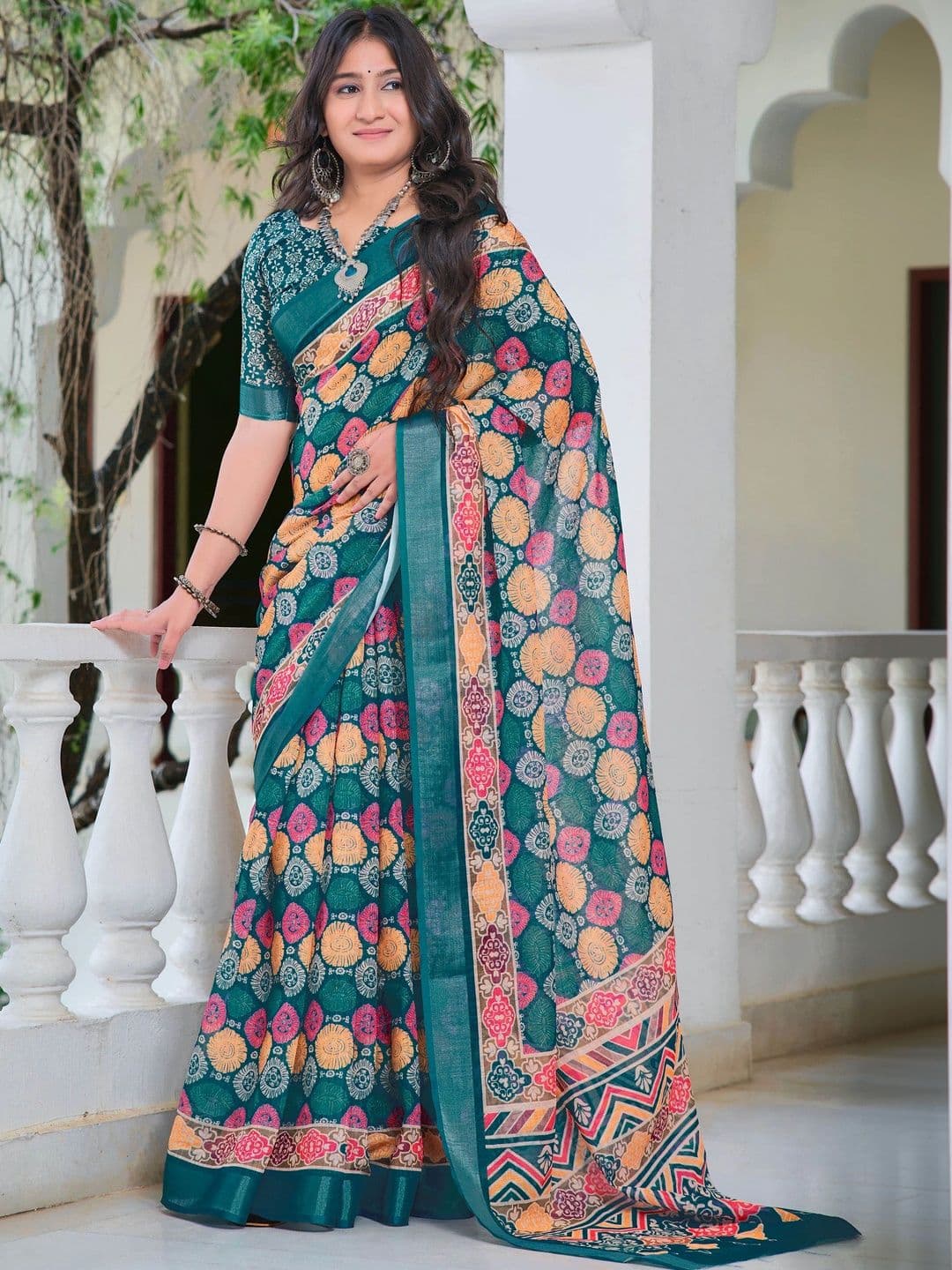 MANVAA Women Woven Design Printed  Saree thumbnail 3