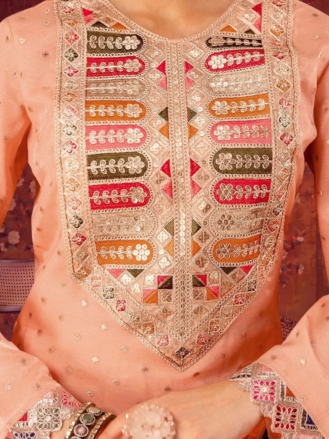 Sangria Women Ethnic Motifs Embroidered Regular Kurta with Patiala thumbnail 5