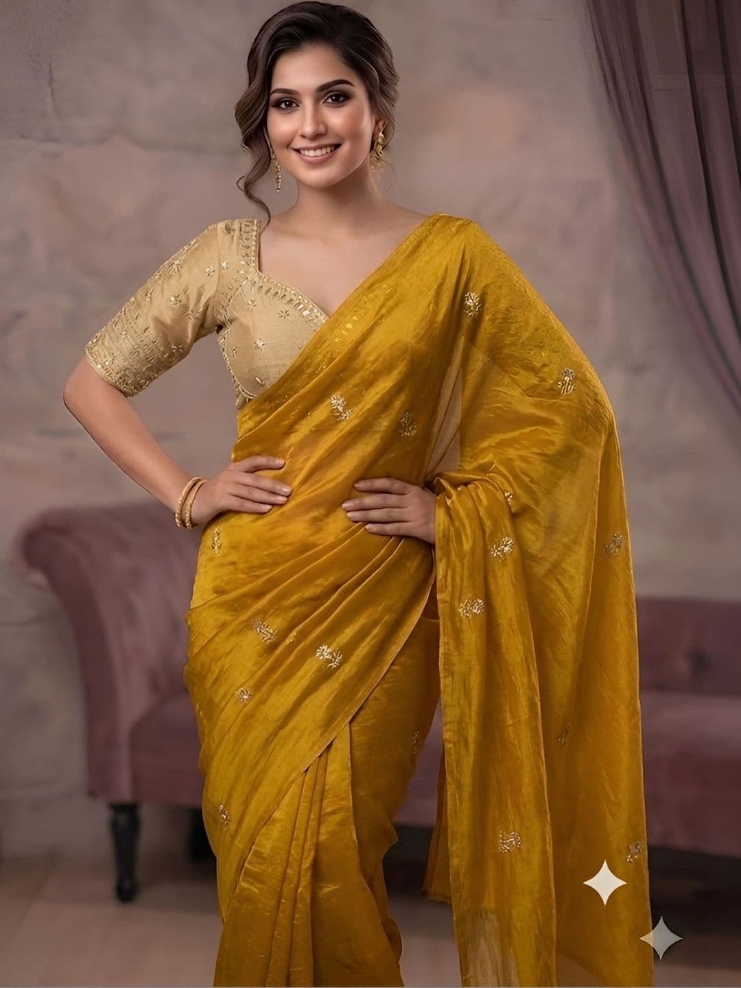 VRAGI Women Floral Embroidered Tissue Saree thumbnail 4