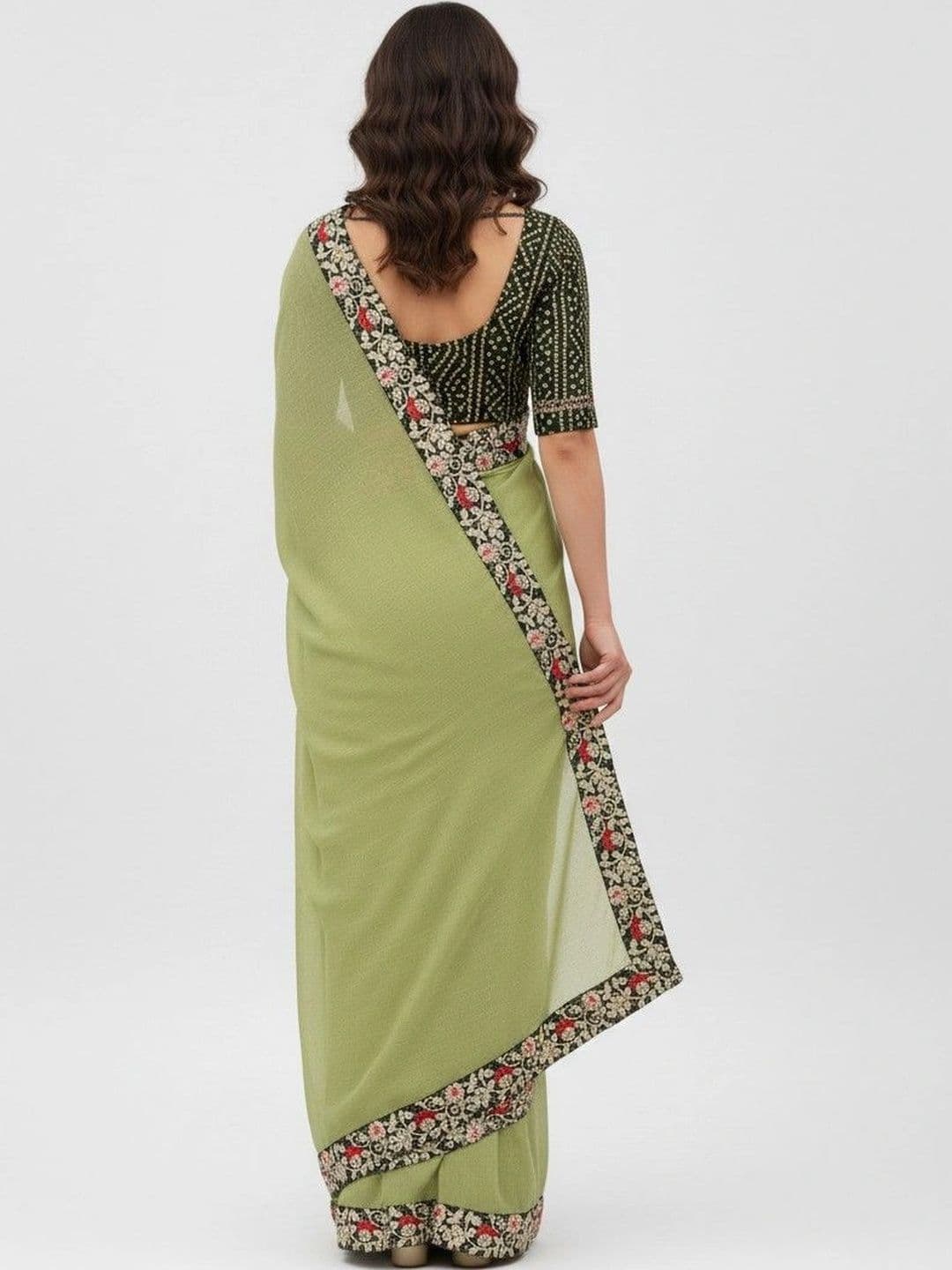 SmileyFashion Floral Embroidered Poly Chiffon Designer Saree thumbnail 3