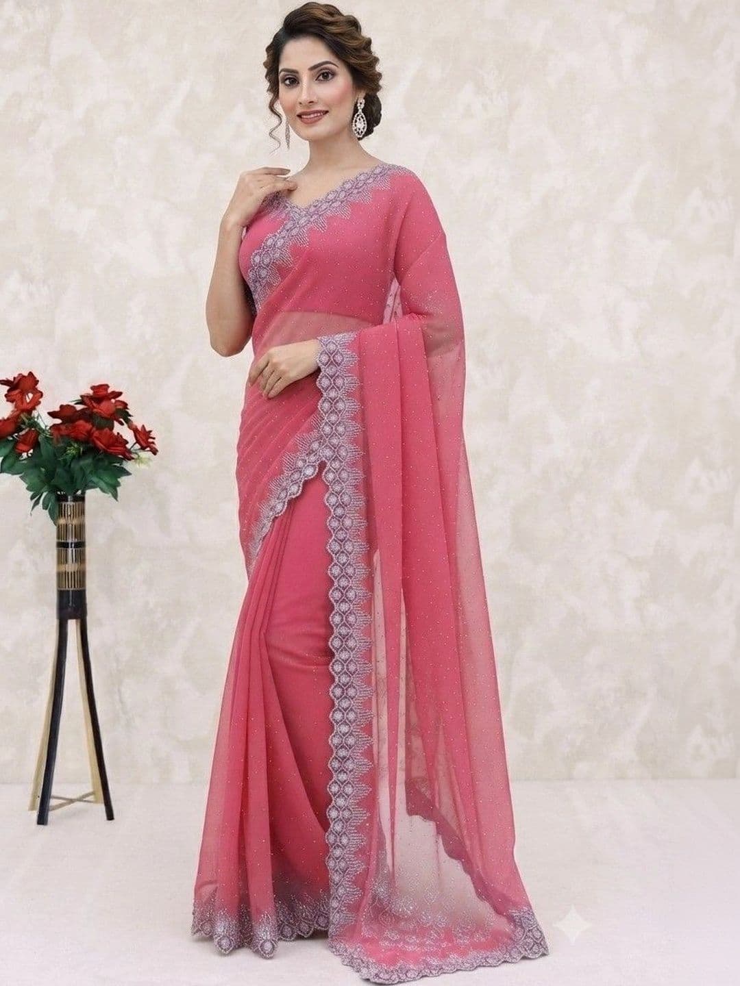SmileyFashion Pure Georgette Saree thumbnail 2