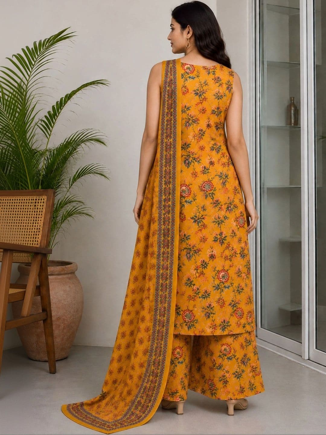 DHANSHREE TEX Women Floral Printed Regular Kurta with Palazzos & With Dupatta thumbnail 4