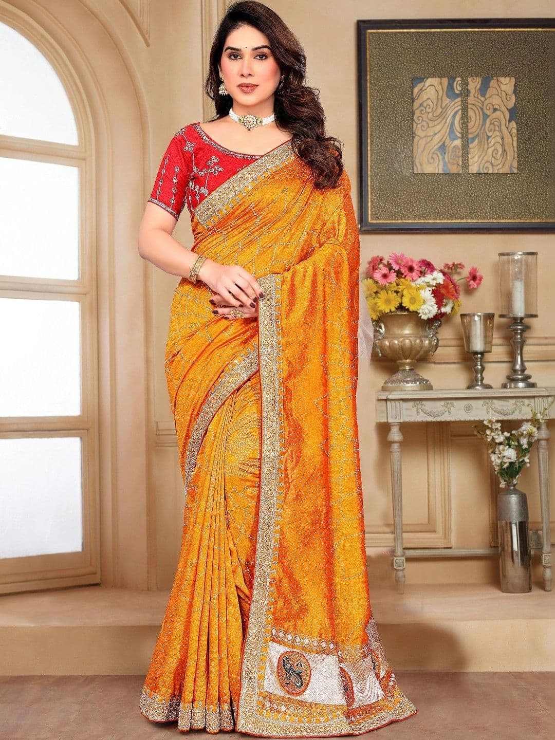 SmileyFashion Bandhani Embroidered Art Silk Designer Saree - view 1