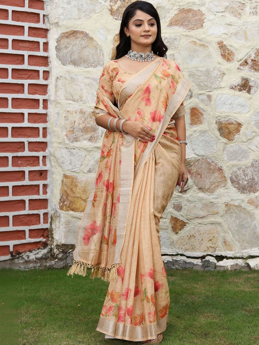 MANVAA Floral Silk Cotton Handloom Saree thumbnail 6