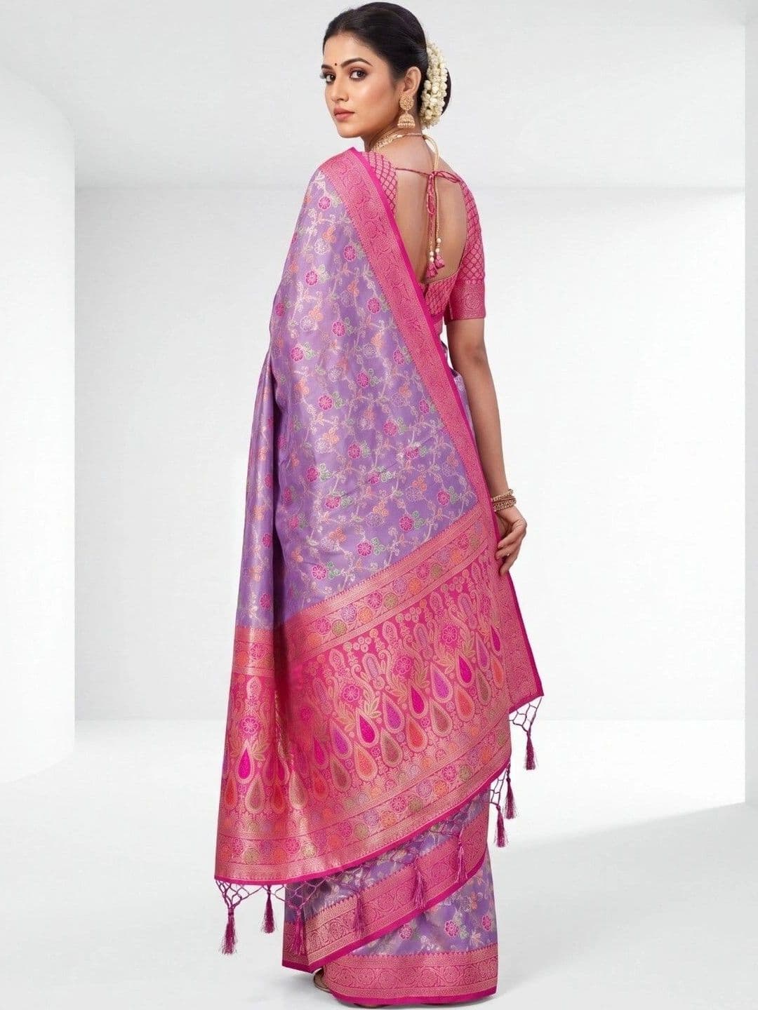 KALINI Floral Zari Art Silk Fusion Banarasi Saree thumbnail 3