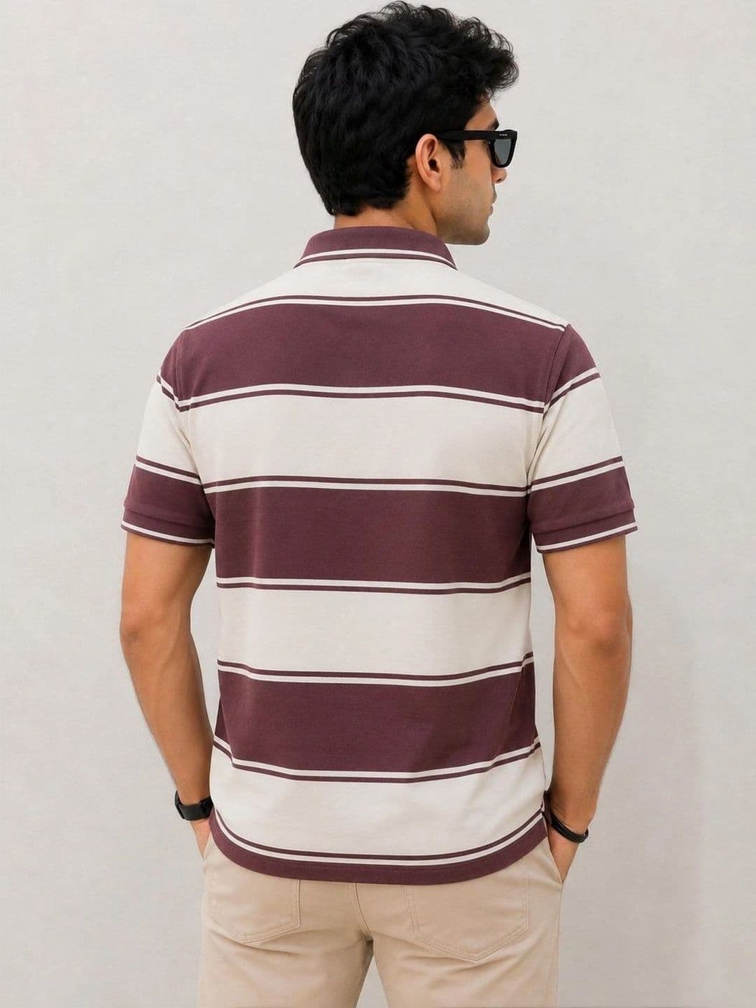 MNO Men Striped Polo Collar Pockets T-shirt thumbnail 2