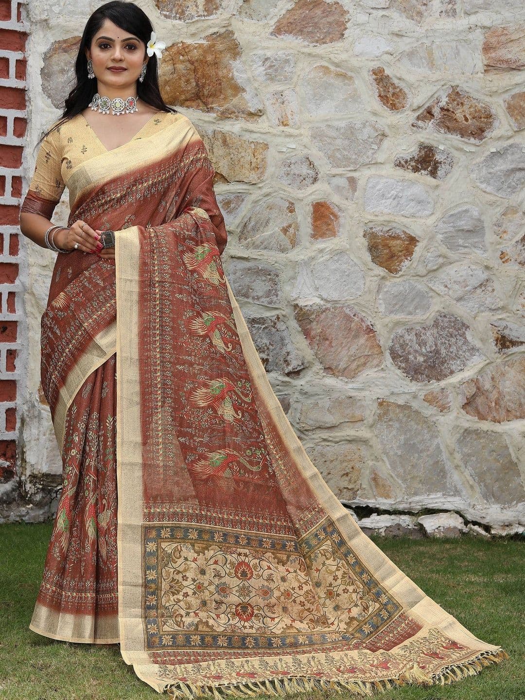 HERE&NOW Floral Silk Cotton Handloom Saree thumbnail 5