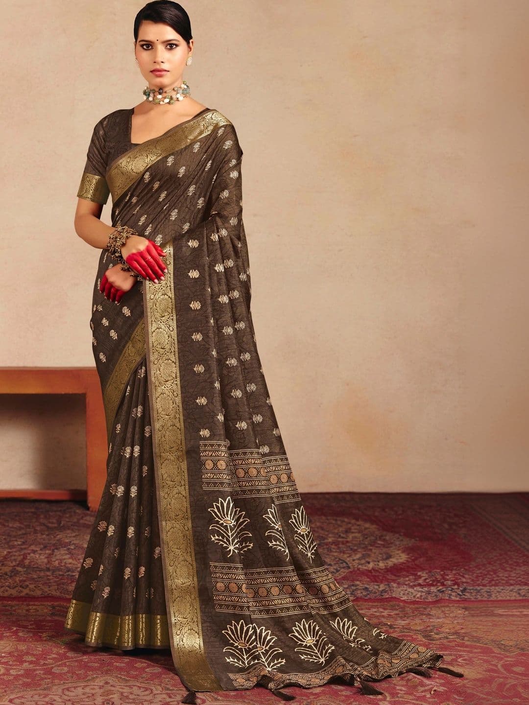 ELINA FASHION & HOME Woven Design Zari Silk Blend Designer Banarasi Saree - view 1