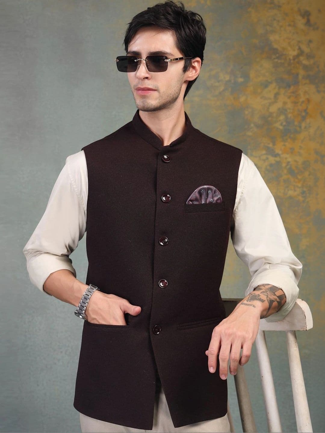 Badoliya & Sons Pure Wool Woven Nehru Jackets thumbnail 2