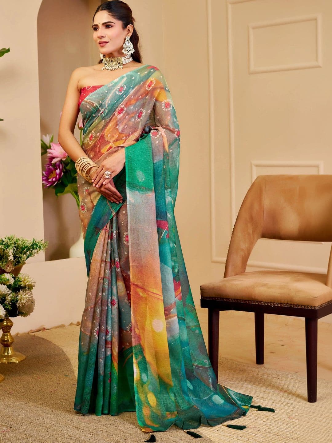 Maroosh Floral Silk Cotton Fusion Saree - view 1