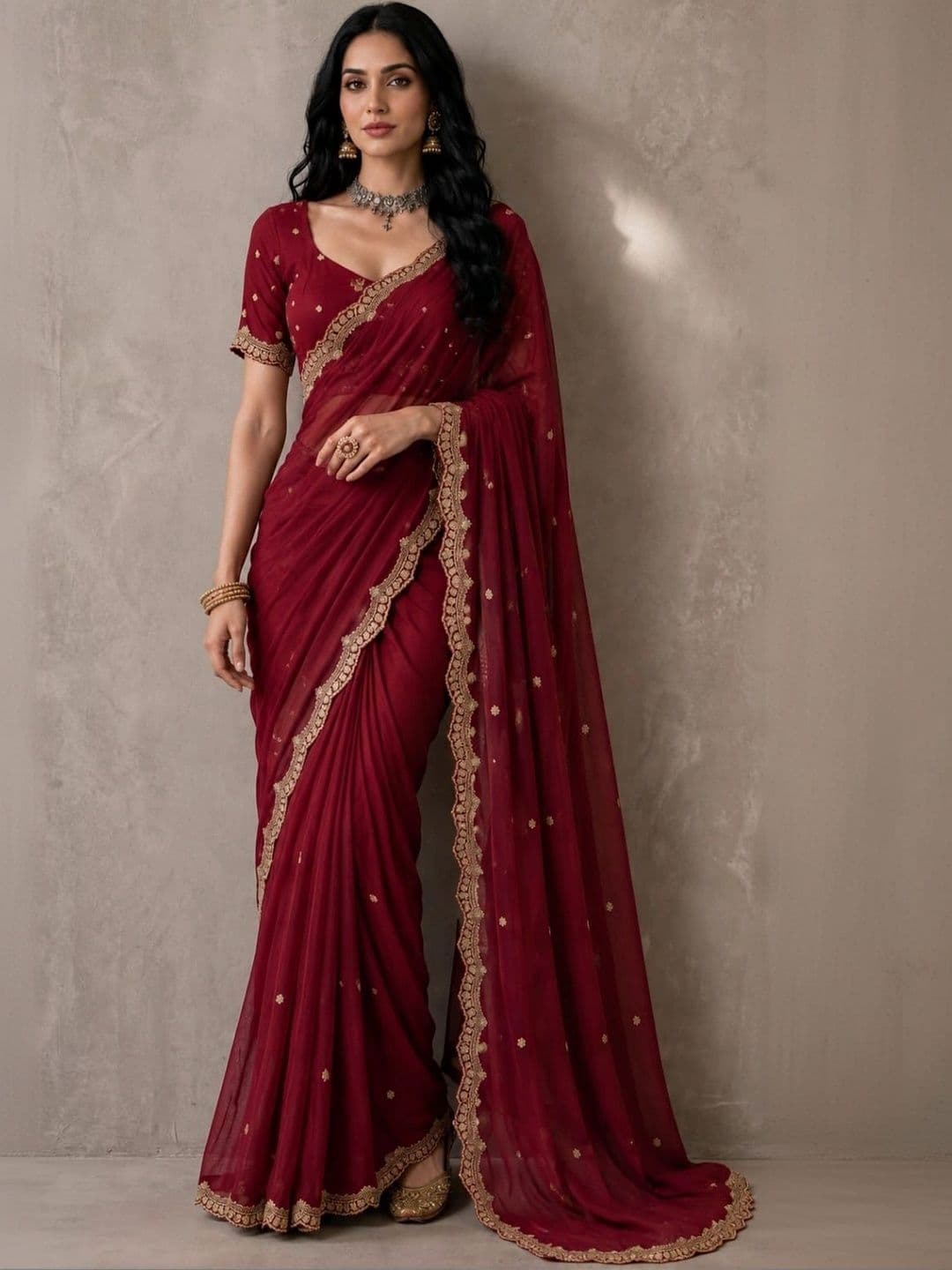 SHRIJAMYAHAM Embroidered Poly Georgette Saree - view 1