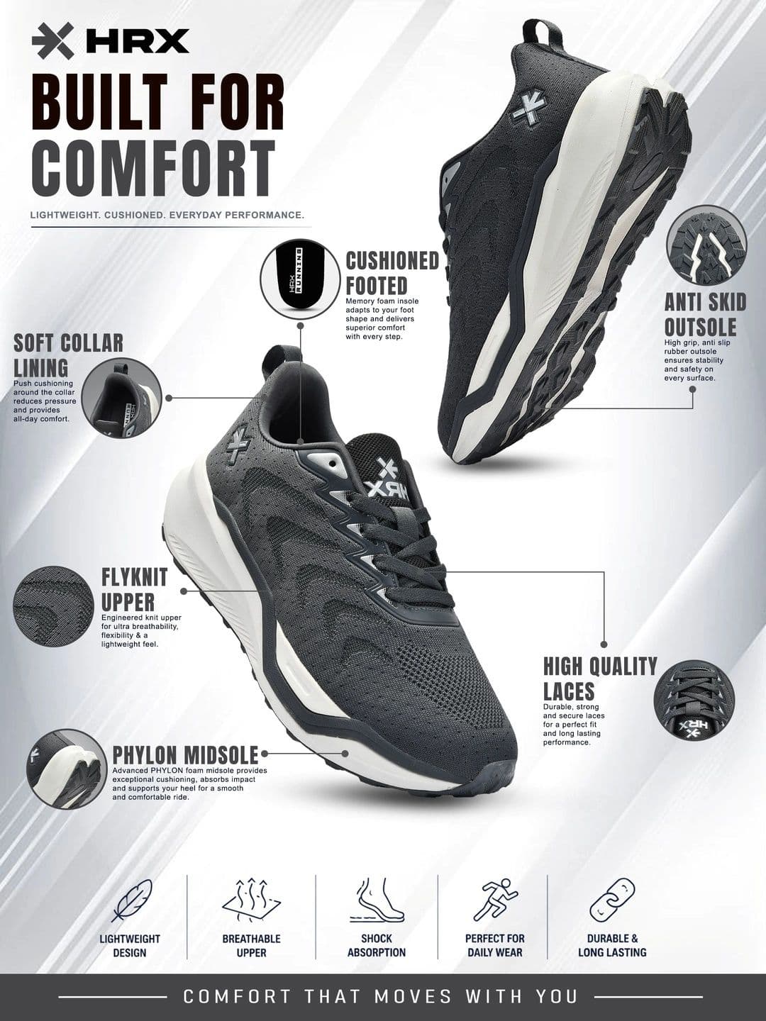 HRX by Hrithik Roshan Men Textile Training or Gym Non-Marking Shoes thumbnail 6