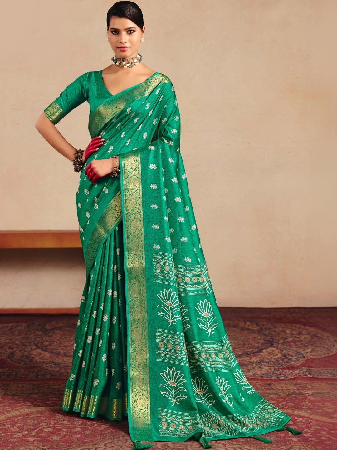 ELINA FASHION & HOME Woven Design Zari Silk Blend Designer Banarasi Saree - view 1