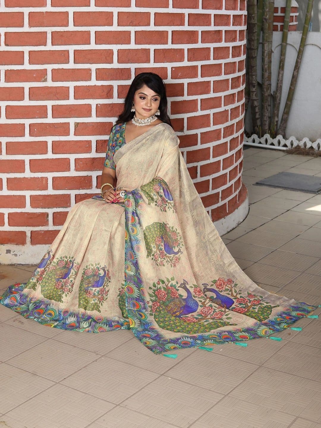 HERE&NOW Floral Silk Cotton Handloom Saree thumbnail 3