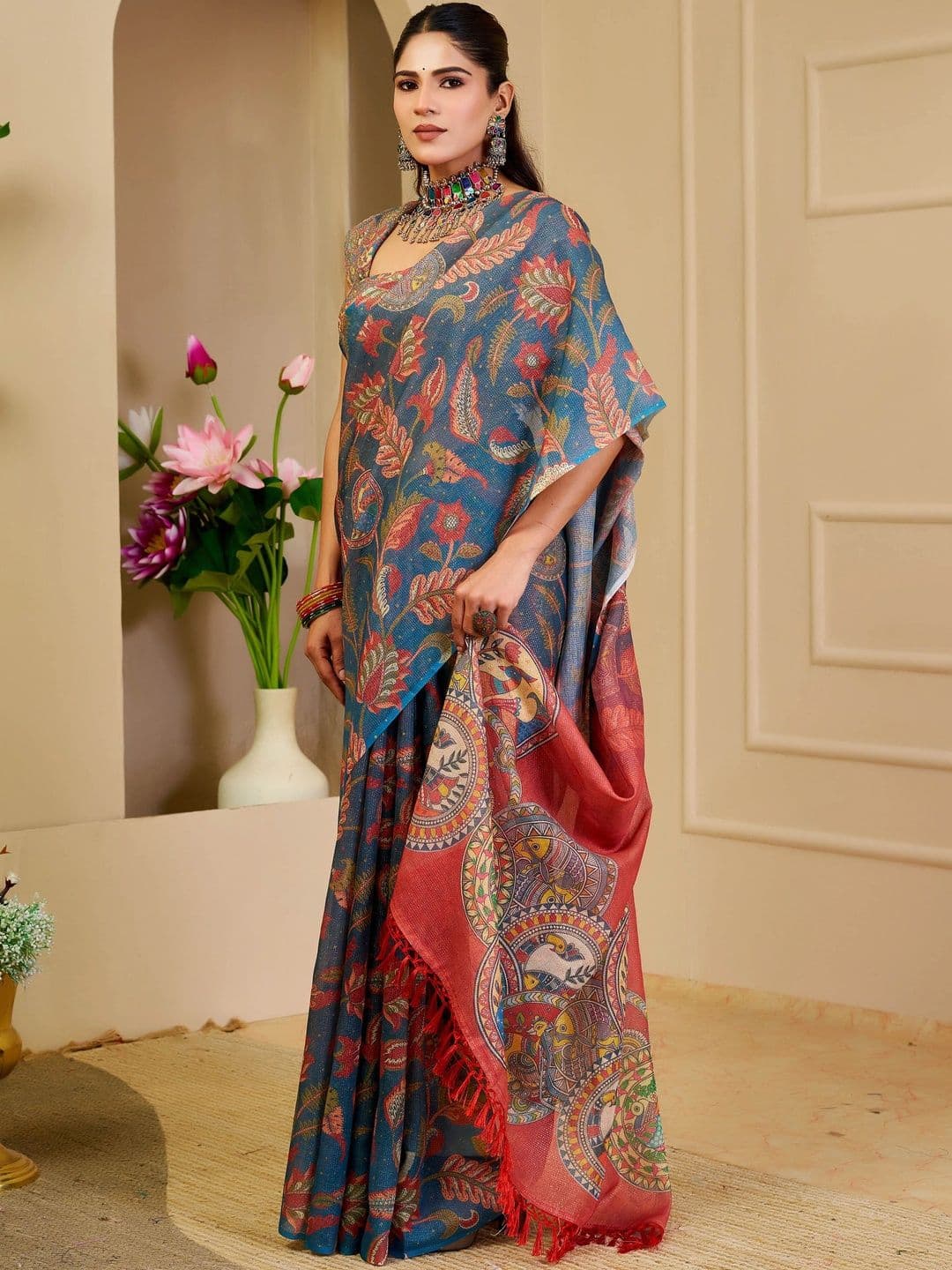 MANVAA Women Kalamkari Silk Cotton Handloom Saree thumbnail 2