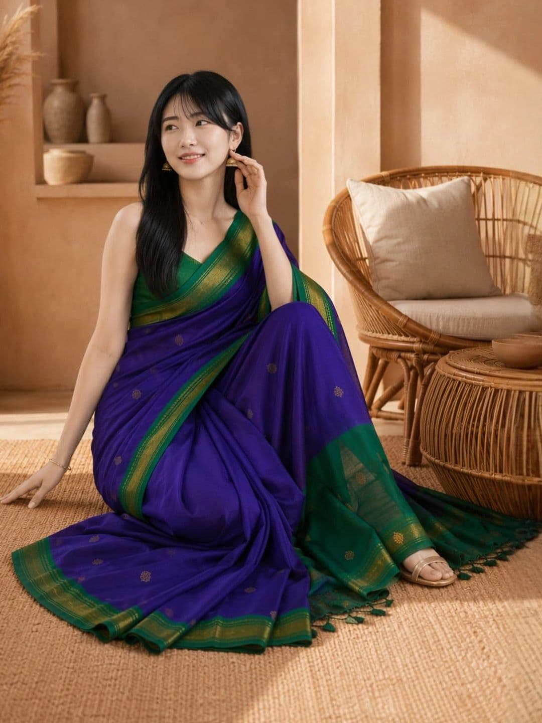 Sangria Zari Pure Cotton Kanjeevaram Saree thumbnail 4