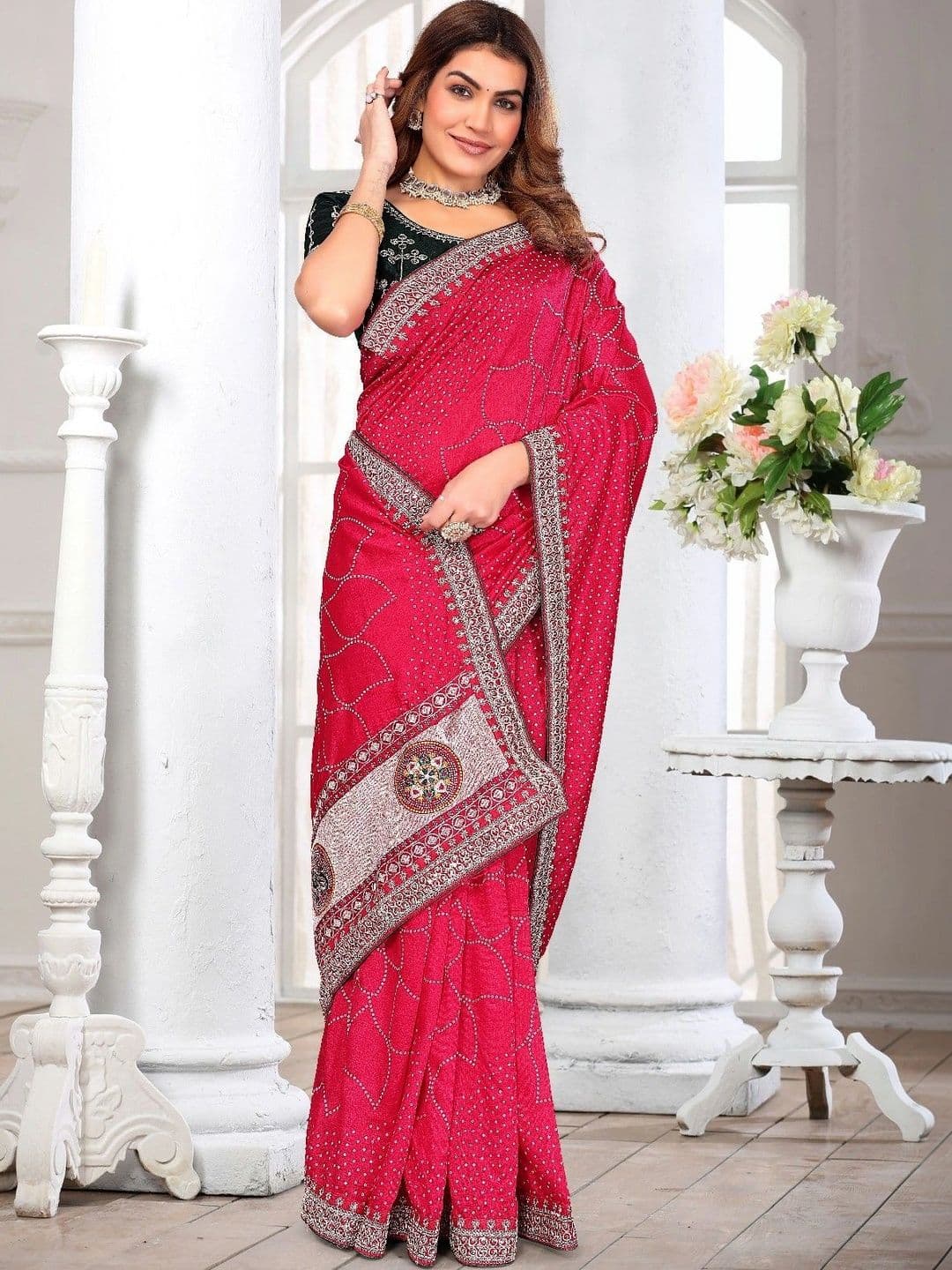 SmileyFashion Embellished Embroidered Art Silk Designer Saree - view 1