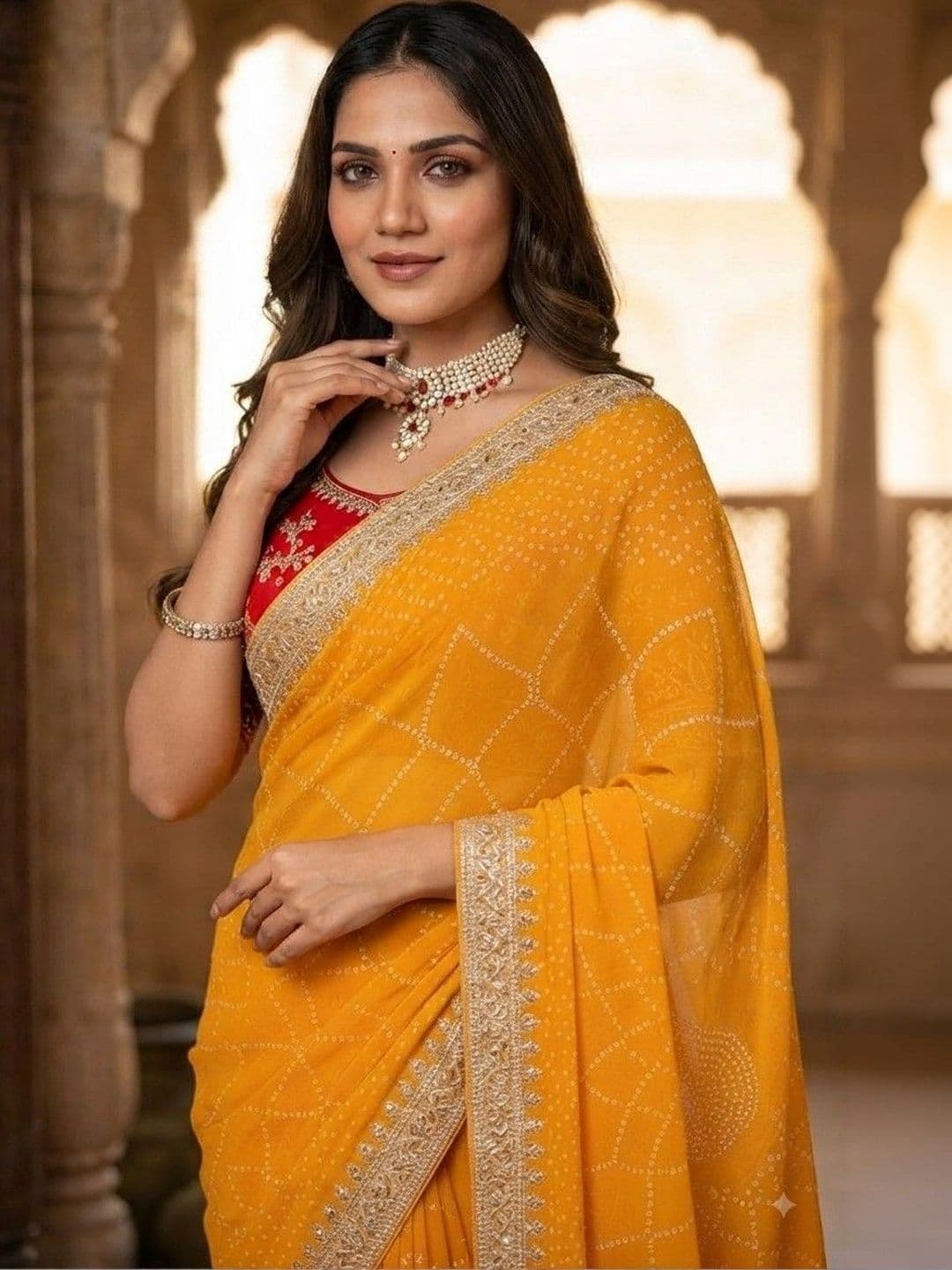 SmileyFashion Bandhani Embroidered Art Silk Designer Saree thumbnail 2