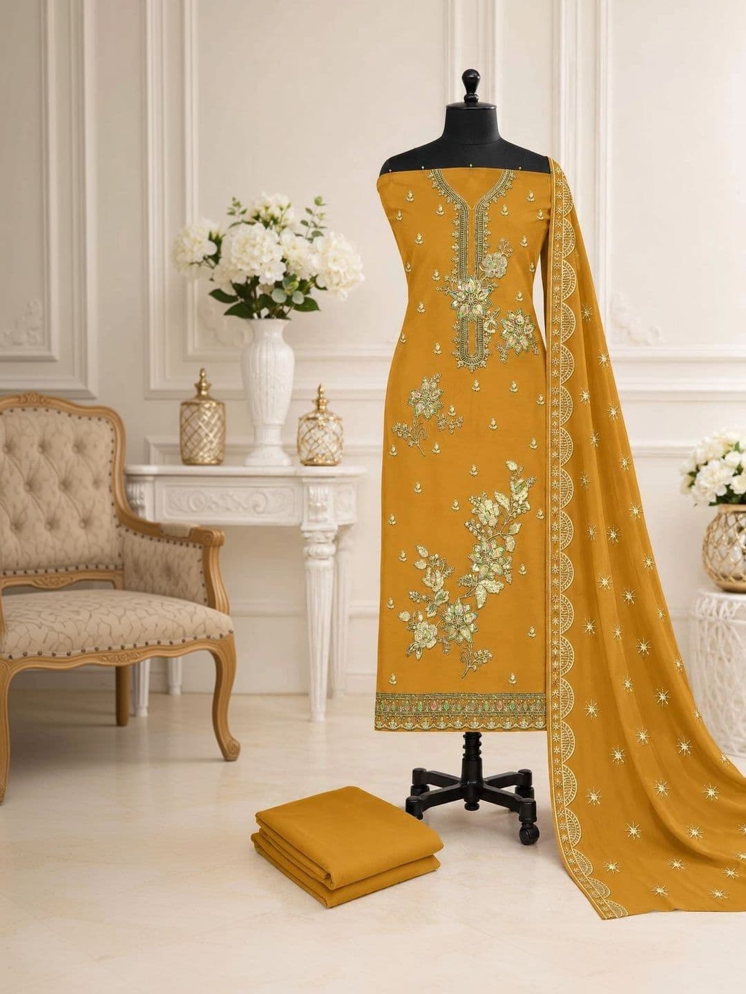 BHAIRAV TEX Embroidered Unstitched Dress Material thumbnail 3