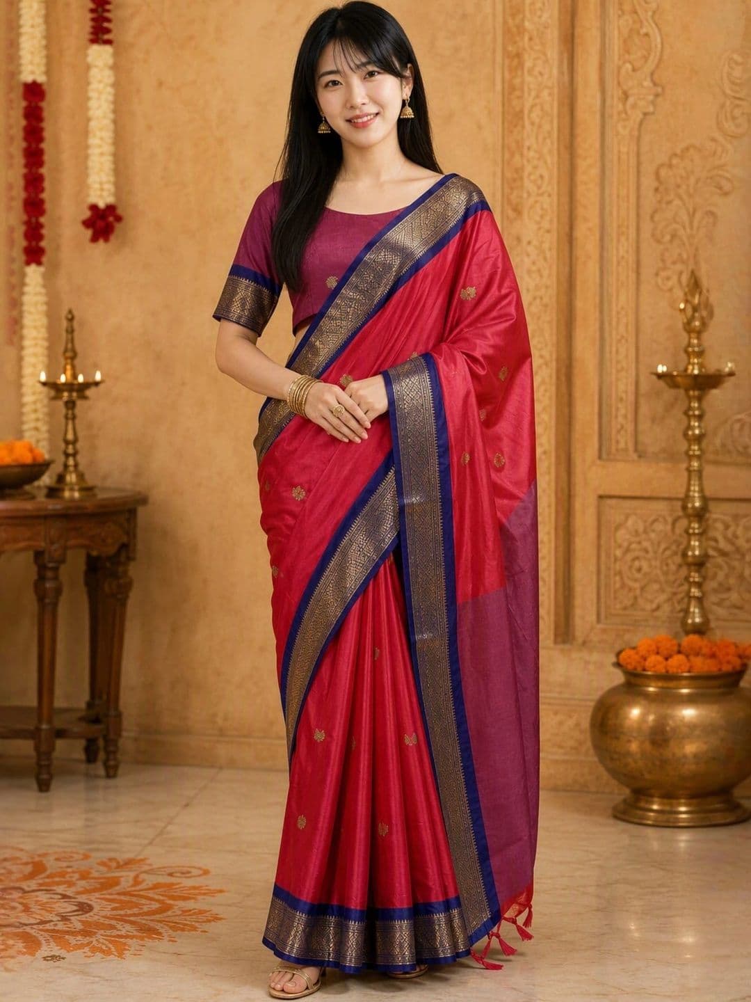 Sangria Women Cotton Woven Design Zari Kanjeevaram Saree thumbnail 3