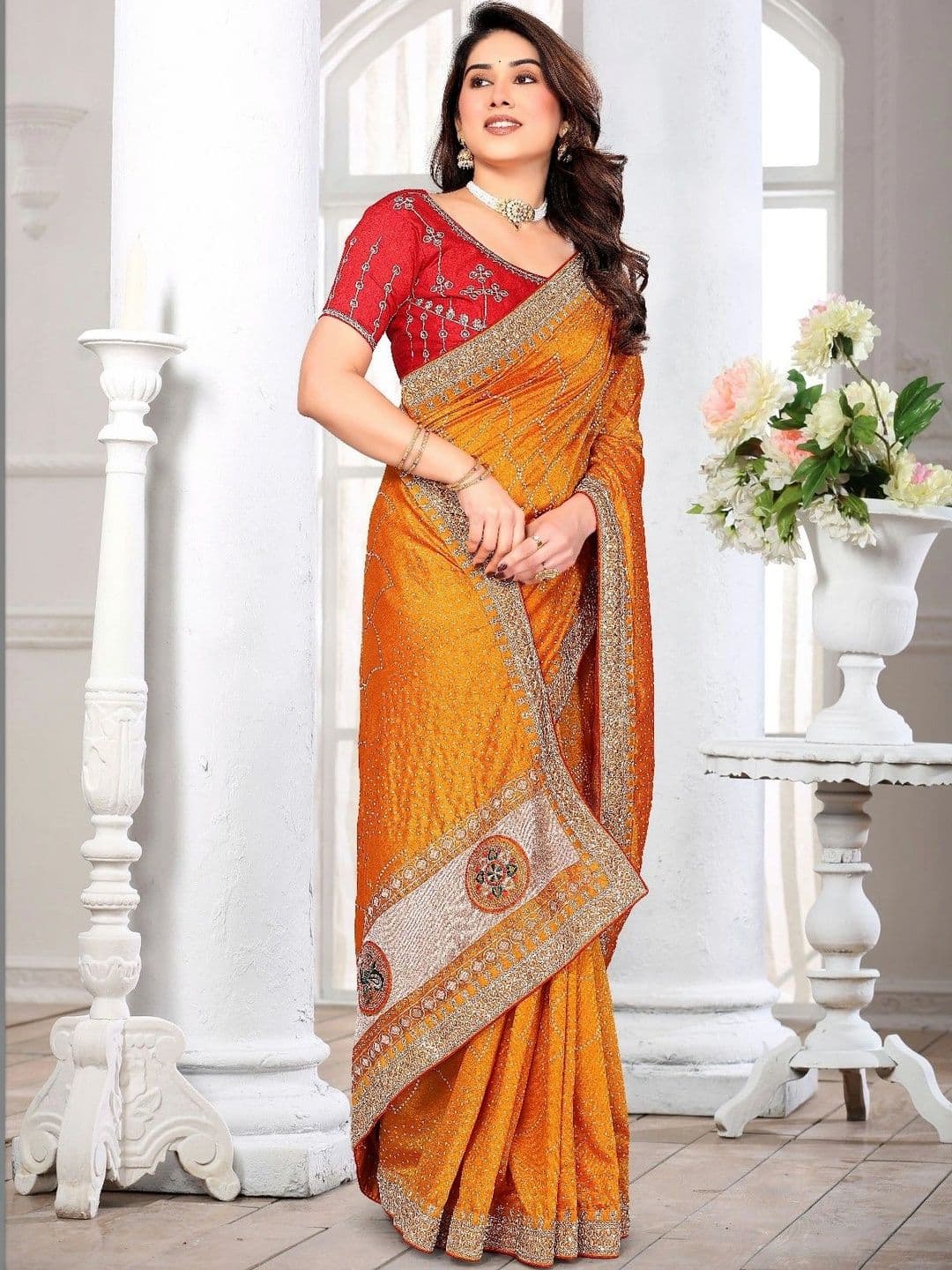 SmileyFashion Bandhani Embroidered Art Silk Designer Saree thumbnail 4