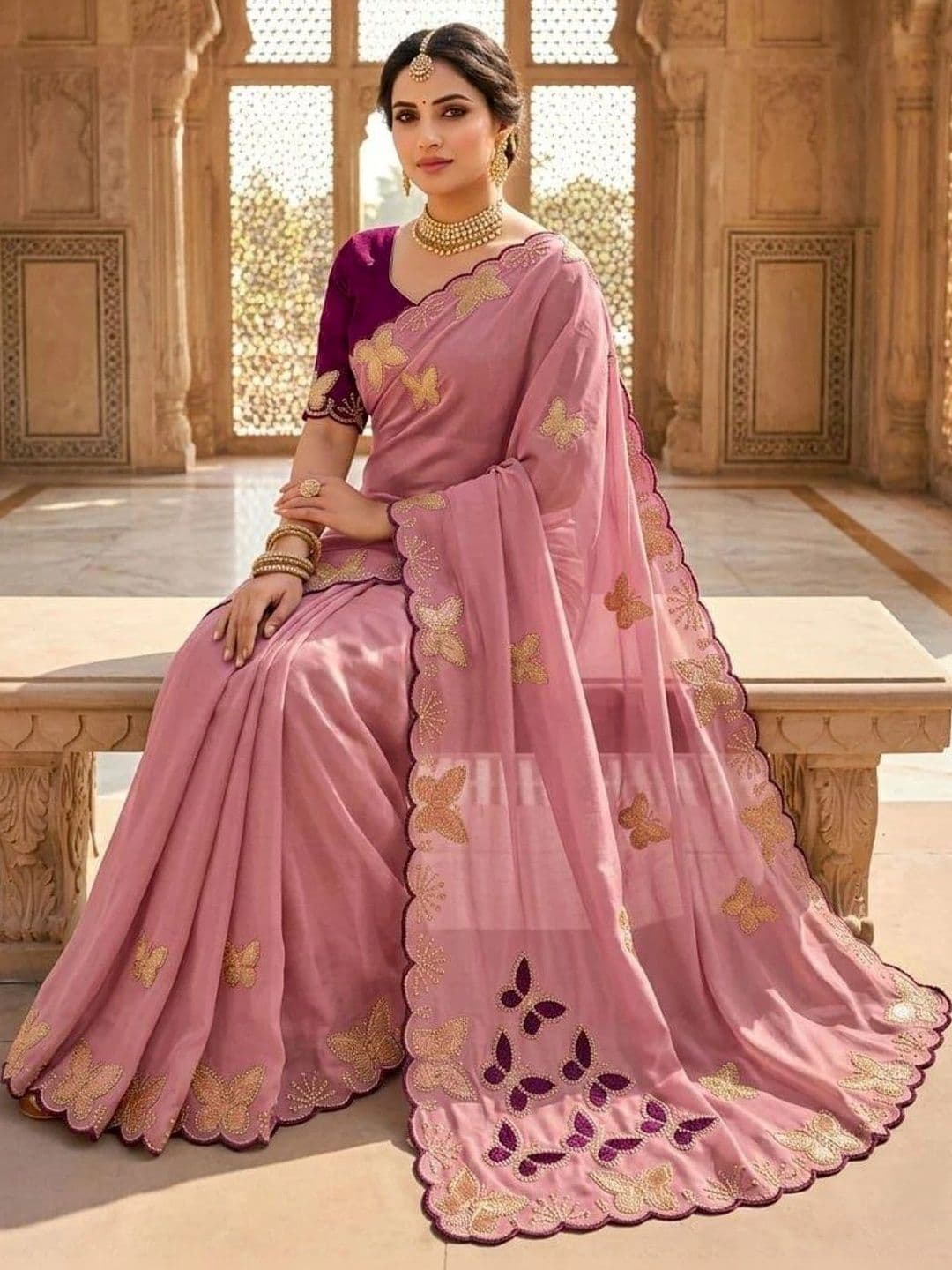 Drapes & Threads Co. Floral Embroidered Pure Georgette Designer Saree thumbnail 2