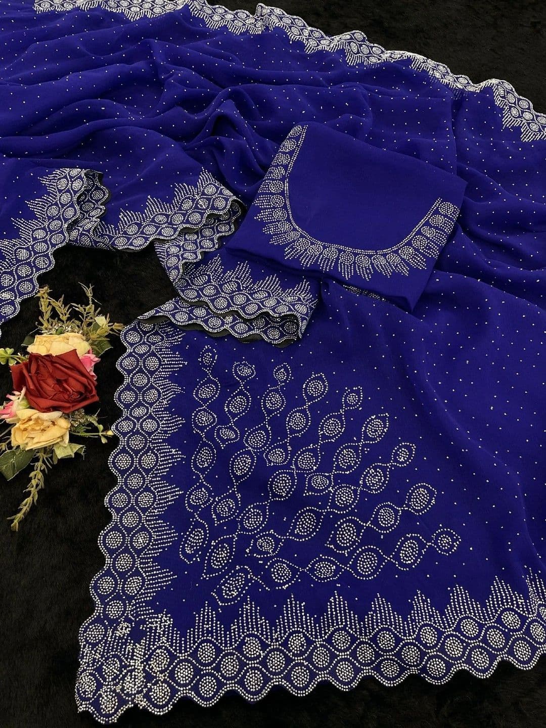 SmileyFashion Embellished Pure Georgette Saree thumbnail 6