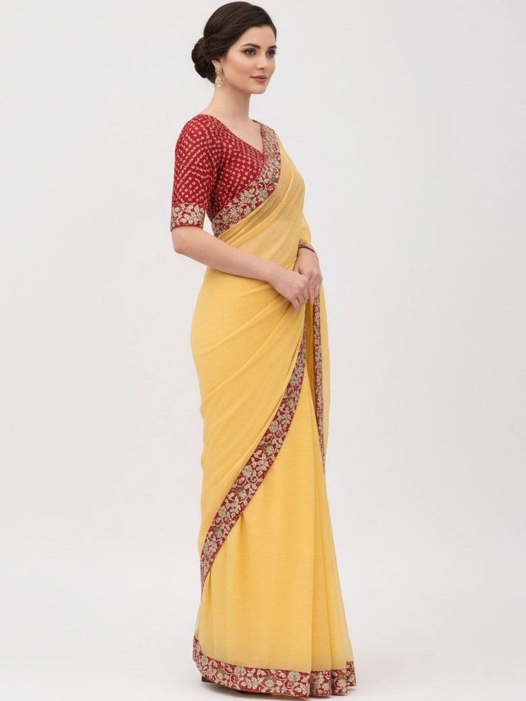 SmileyFashion Floral Embroidered Poly Chiffon Designer Saree thumbnail 3