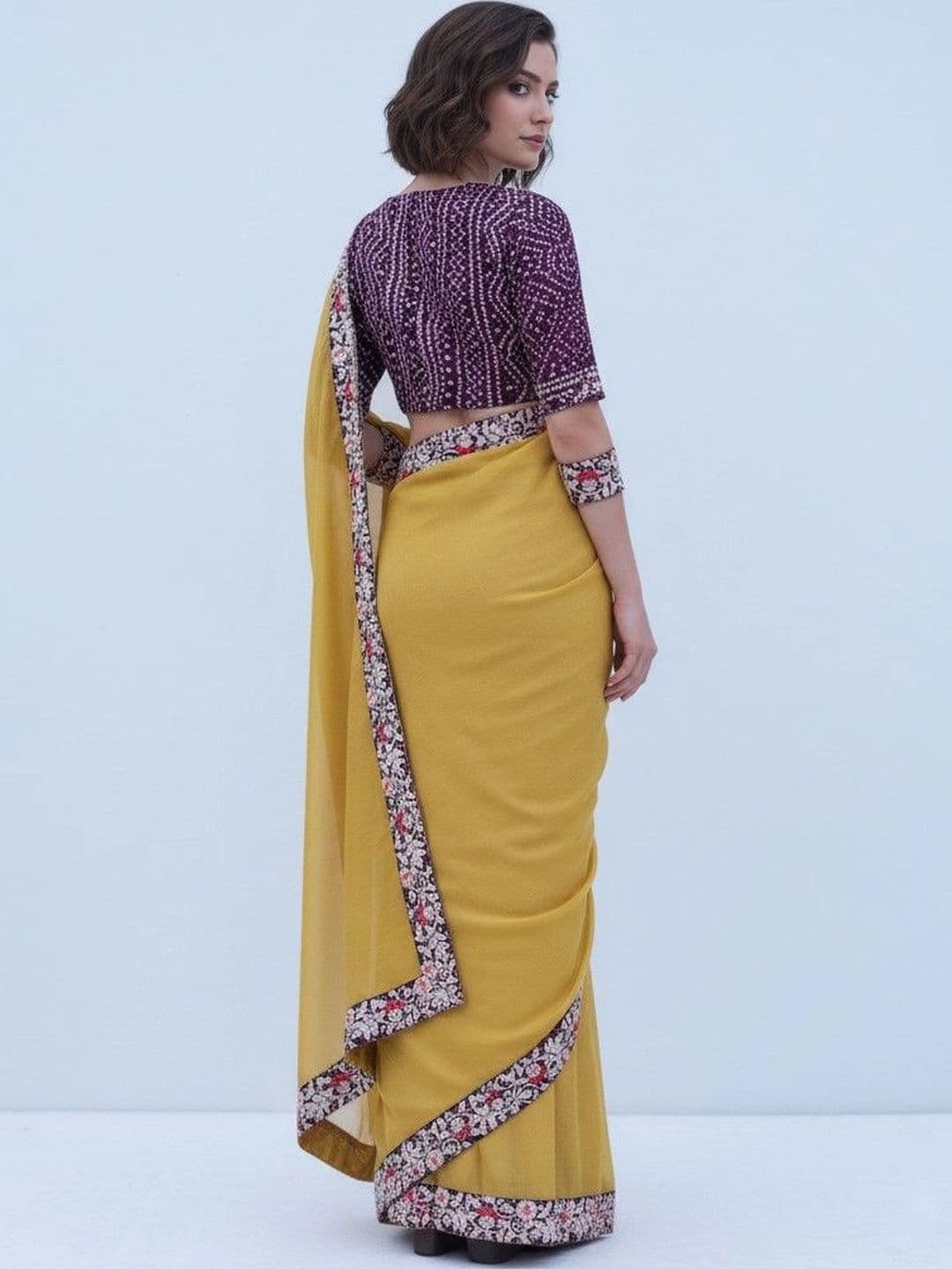 SmileyFashion Floral Embroidered Poly Chiffon Designer Saree thumbnail 3