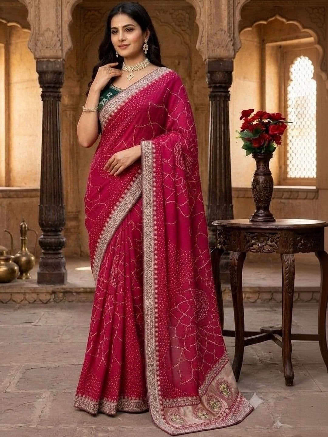 SmileyFashion Bandhani Embroidered Art Silk Designer Saree - view 1