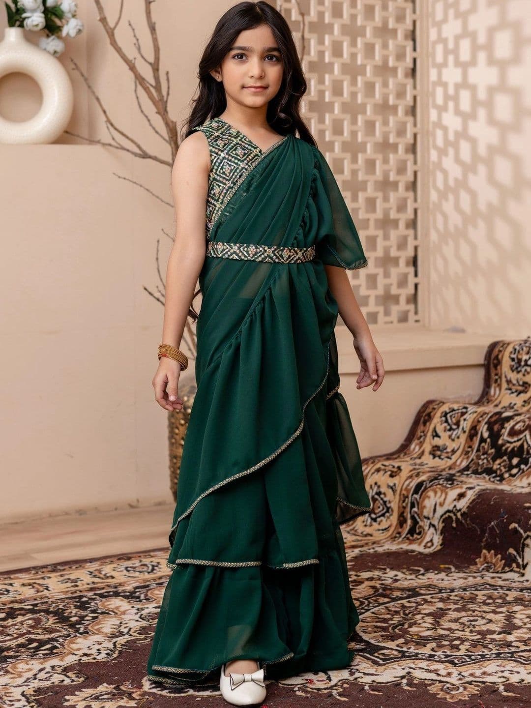 YK Girls Embellished Sequinned Ready to Wear Lehenga & - view 1