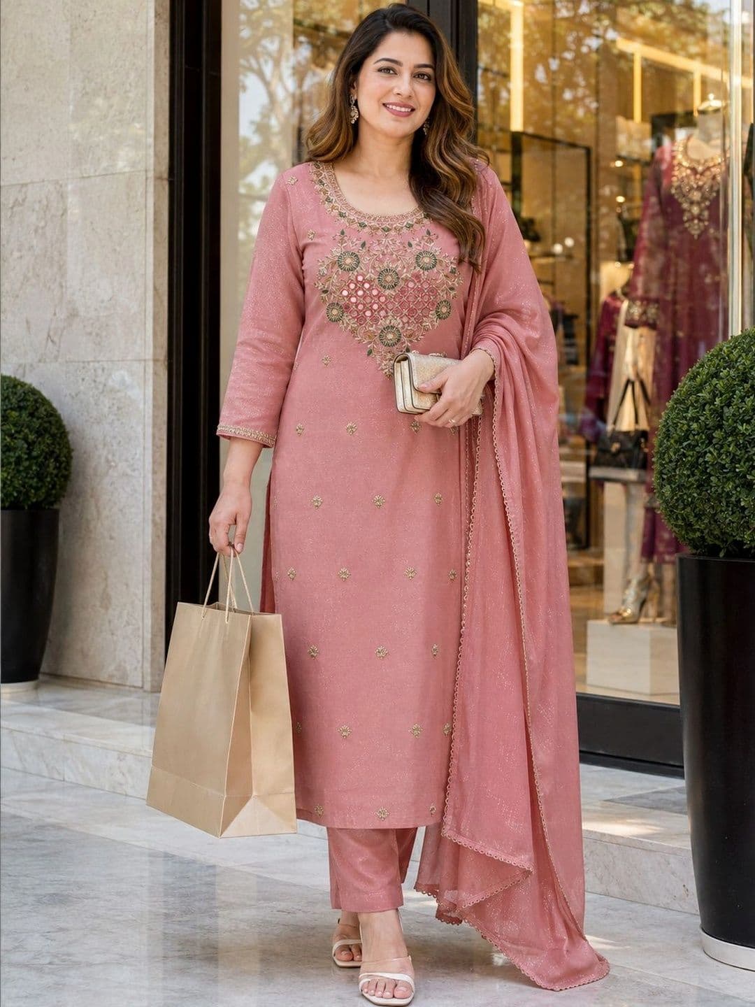 Berrylicious Women Ethnic Motifs Embroidered Regular Mirror Work Kurta with Trousers & With Dupatta - view 1
