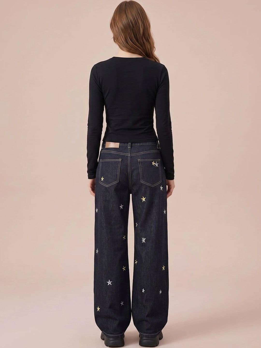 ATELIER REBEL Women Wide Leg Mid-Rise Heavy Fade Embroidered Jeans thumbnail 6