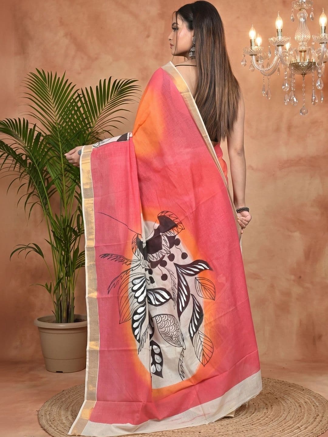GitAsit Hand Painted Zari Saree thumbnail 4
