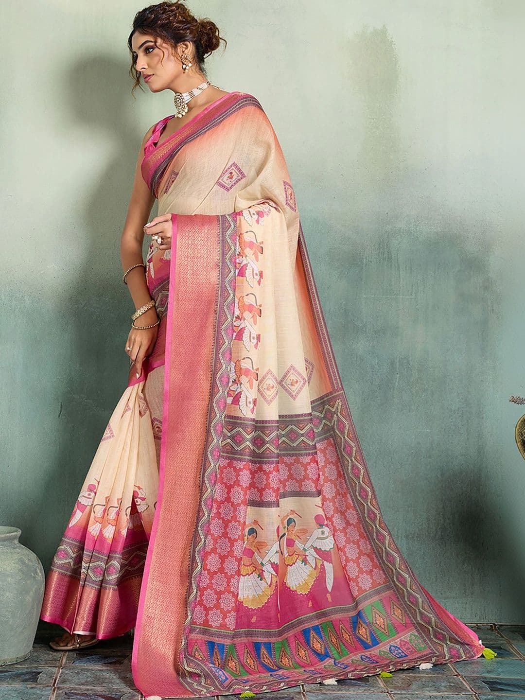 KALINI Designer Block Print Saree thumbnail 2