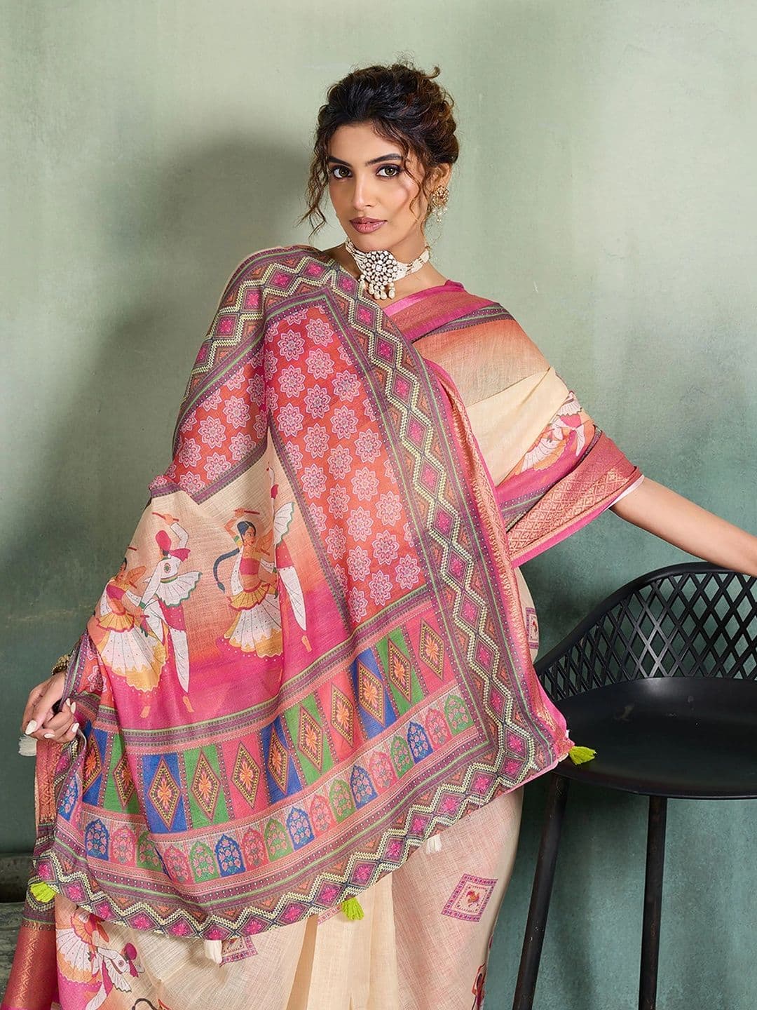 KALINI Designer Block Print Saree thumbnail 5