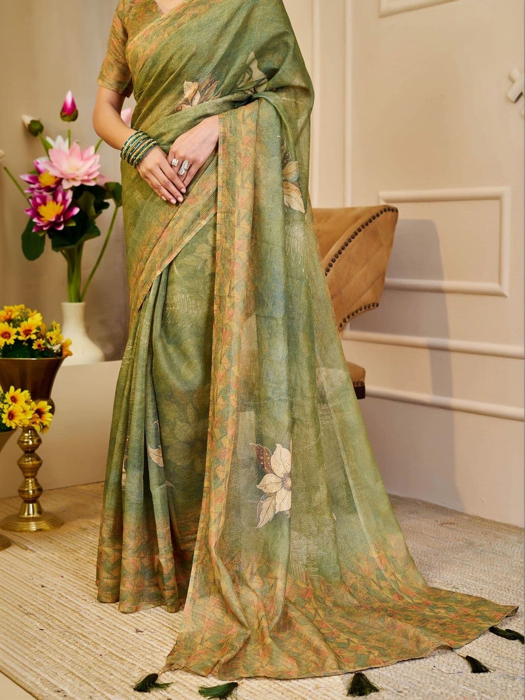 HERE&NOW Floral Silk Cotton Handloom Saree thumbnail 6