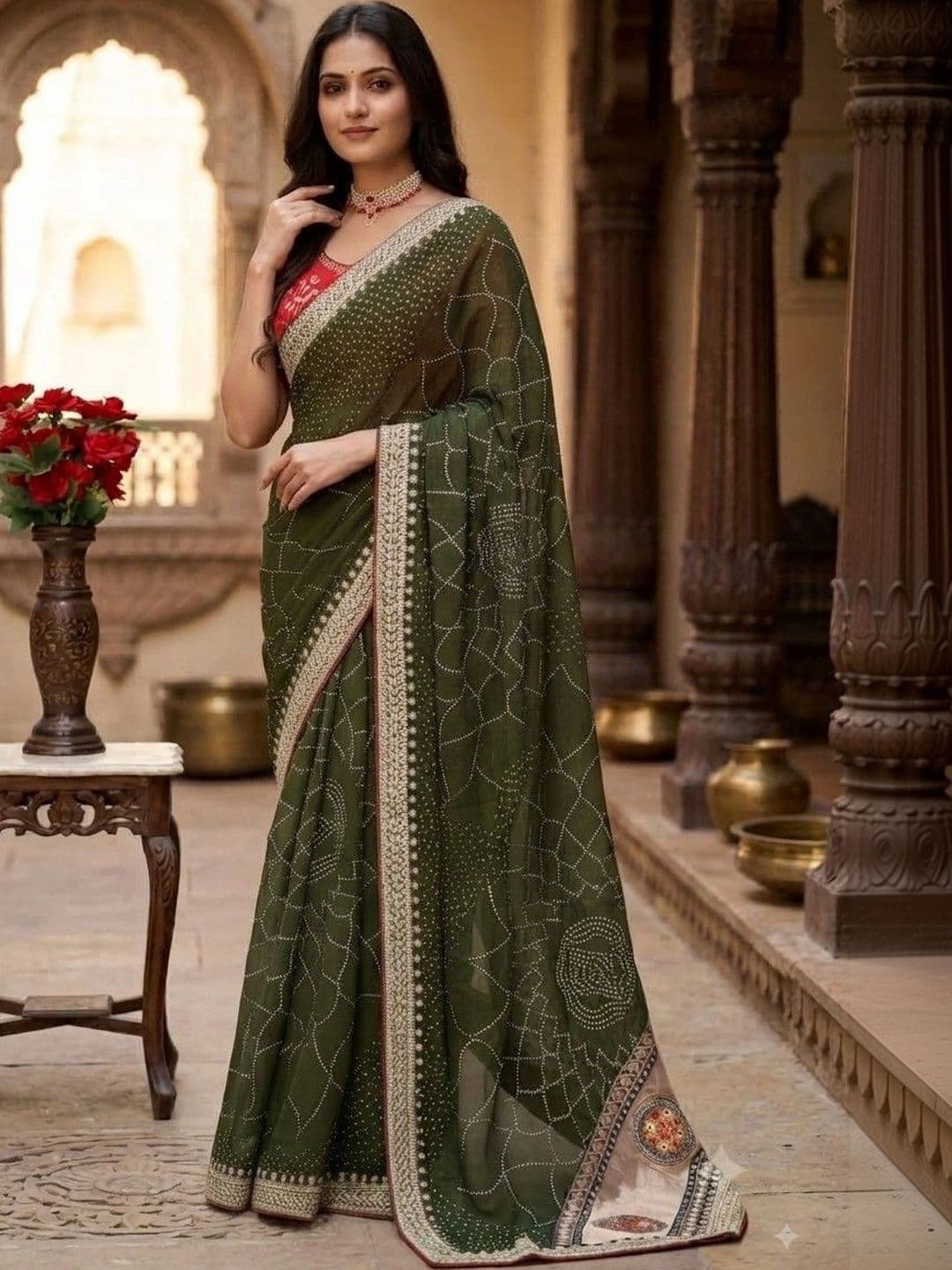 SmileyFashion Bandhani Embroidered Art Silk Designer Saree - view 1