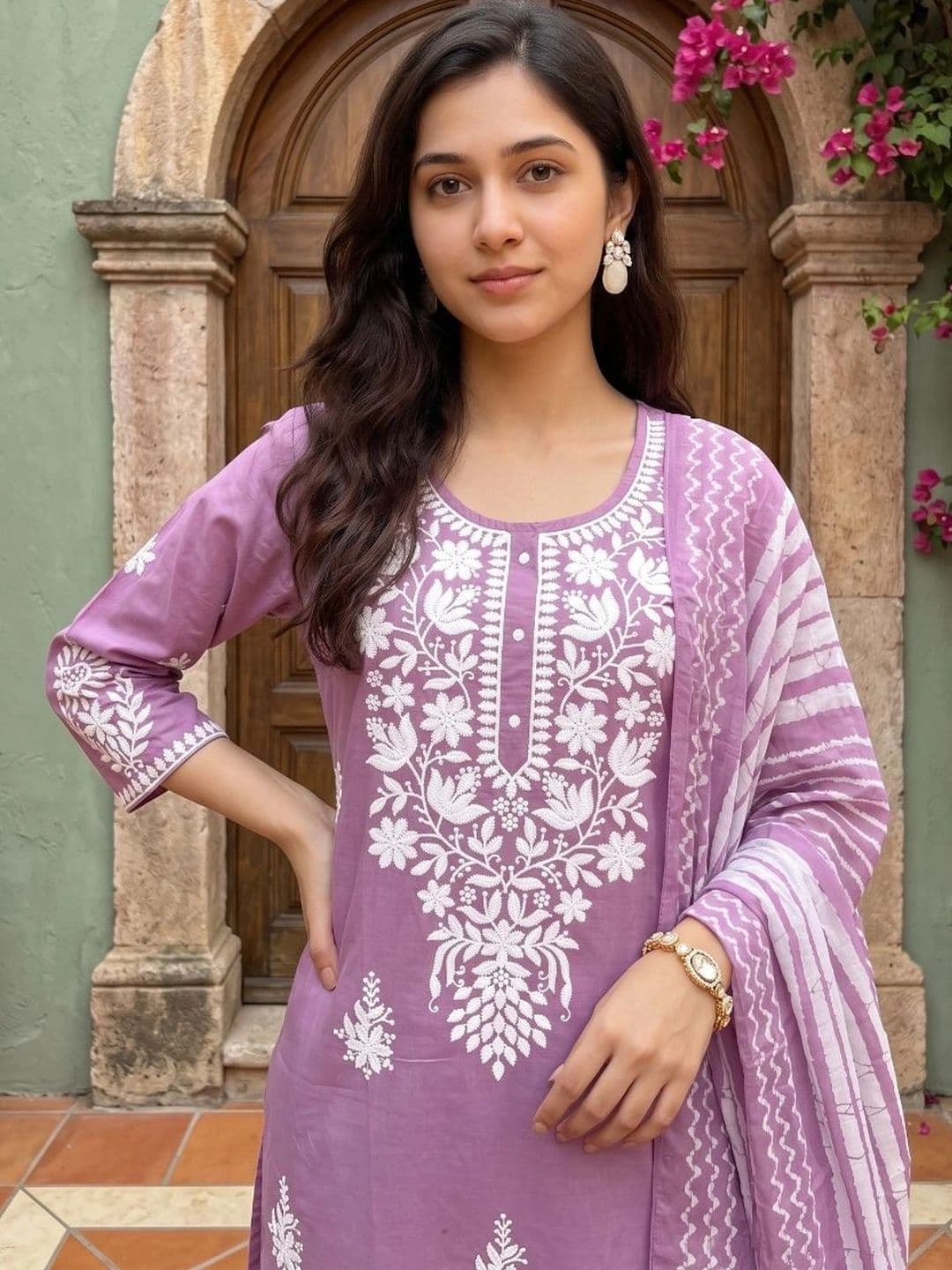 Anouk Women Ethnic Motifs Embroidered Regular Thread Work Pure Cotton Kurta with Trousers & With Dupatta - view 1