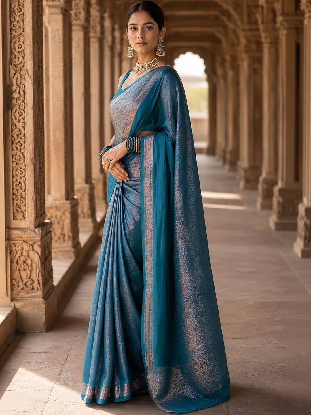 KALINI Woven Design Zari Silk Blend Designer Banarasi Saree thumbnail 3