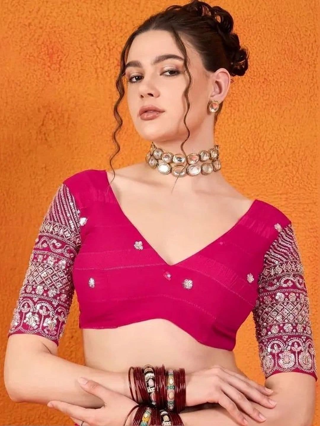 FABRELLA Embellished Embroidered Banarasi Saree thumbnail 3